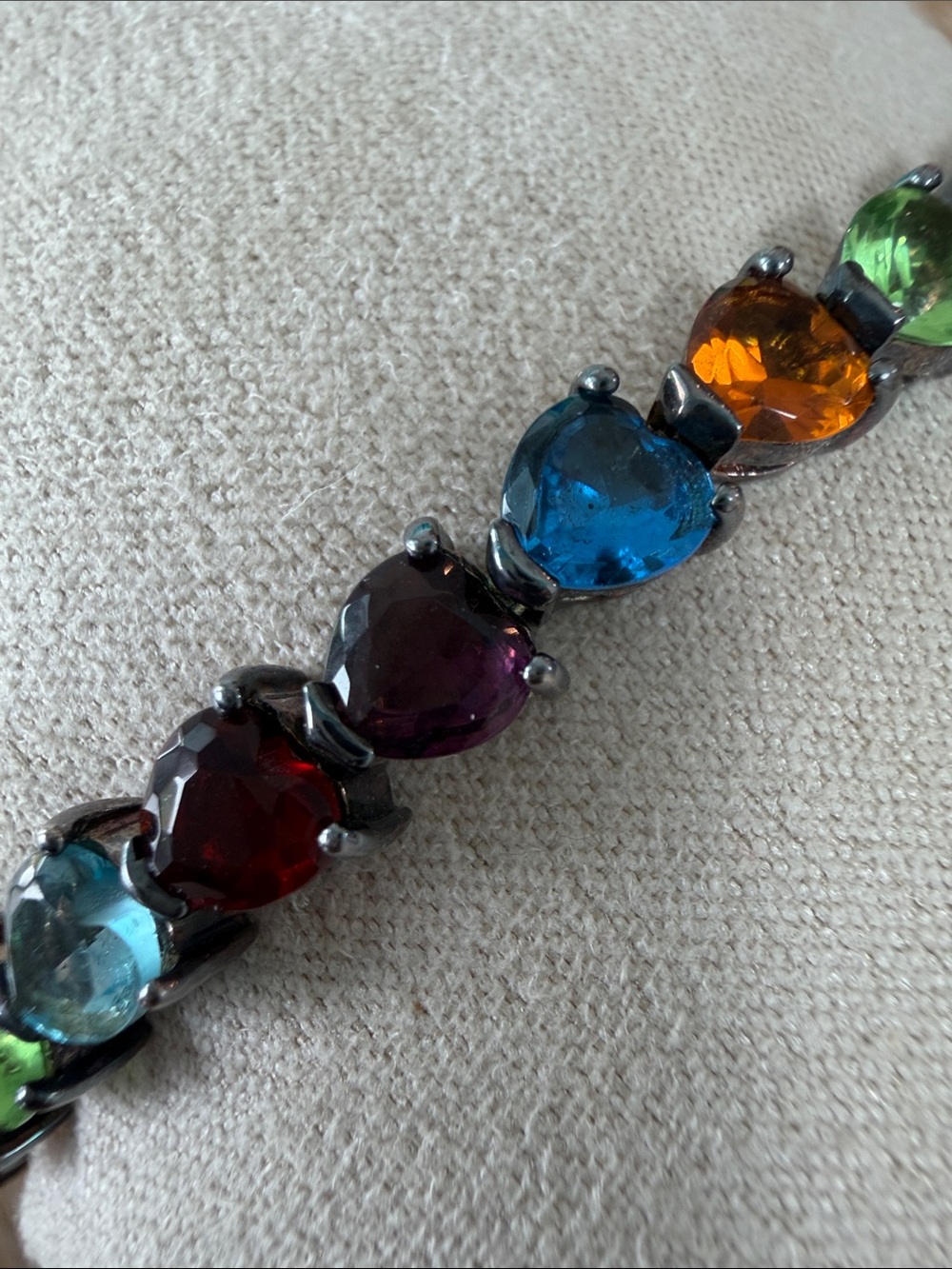 Vintage LENOX .925 L SILVER BRACELET MULTICOLORED RHINESTONE HEARTS Tennis style